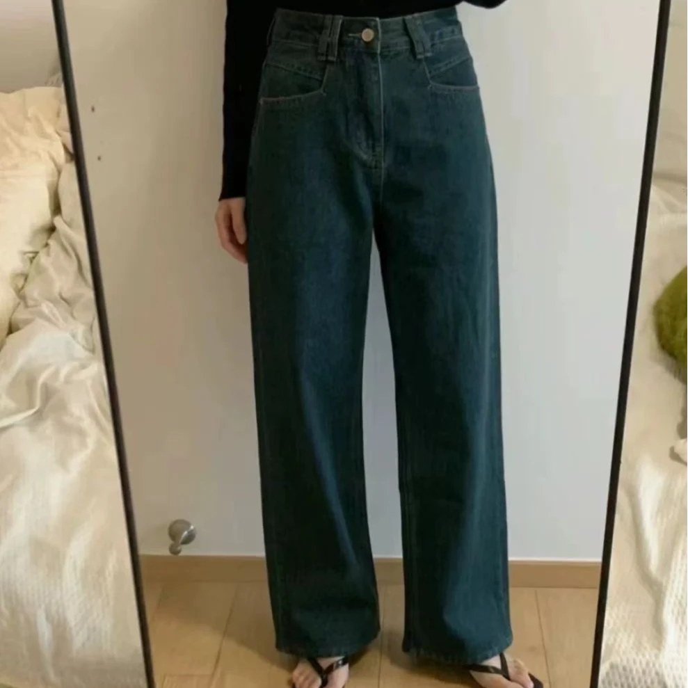 MX-127法式高腰水洗休闲风牛仔裤春季宽松百搭阔腿裤长裤秋季