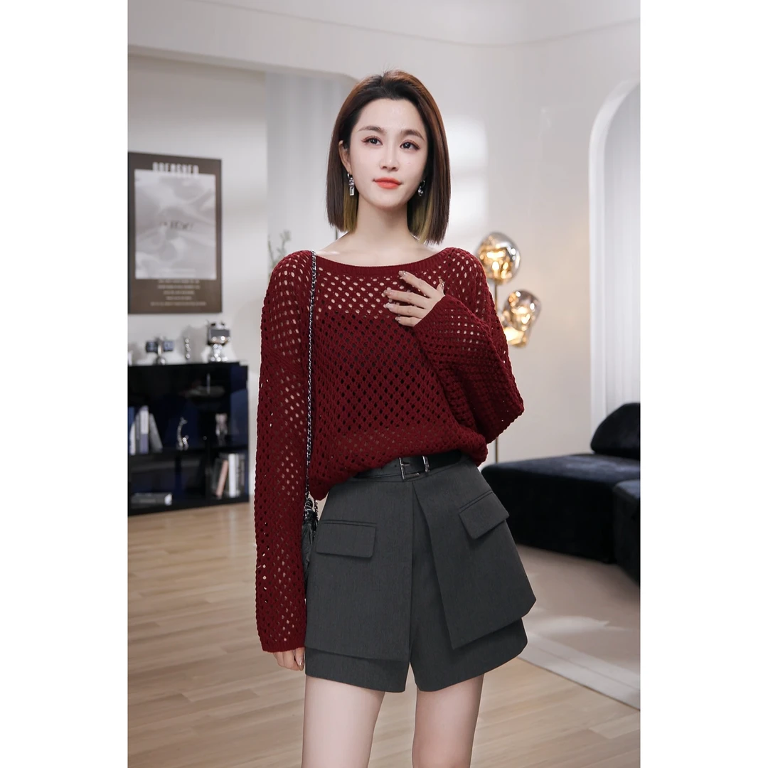 【Chanllete Meline】时尚设计师款气质百搭长袖镂空上衣CM-9317