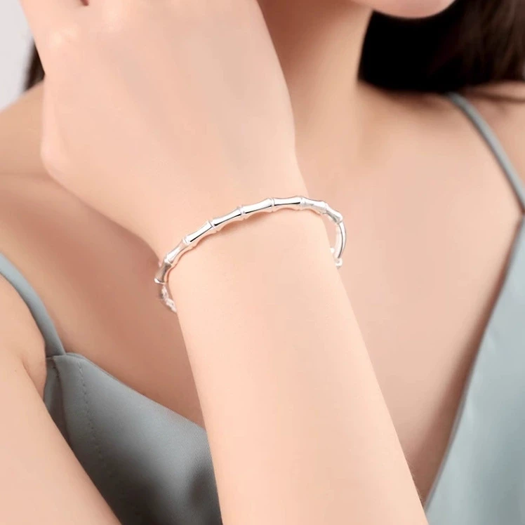 足银手镯 足银999.9 36 竹节推拉镯