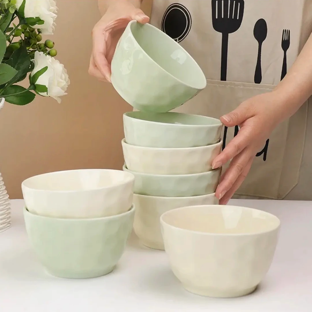 新款奶油石纹4.7寸饭碗10只高颜值碗盘餐具米饭碗网红家用釉下彩