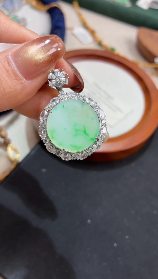 吊坠(不含链)银S925镶嵌翡翠【挽石珠宝】无事牌