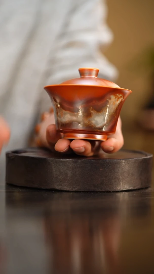 30柴房陶瓷柴烧马蹄盖碗