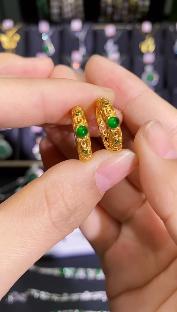 【闪购商品】翡翠耳饰银S925镶嵌蛋面耳圈