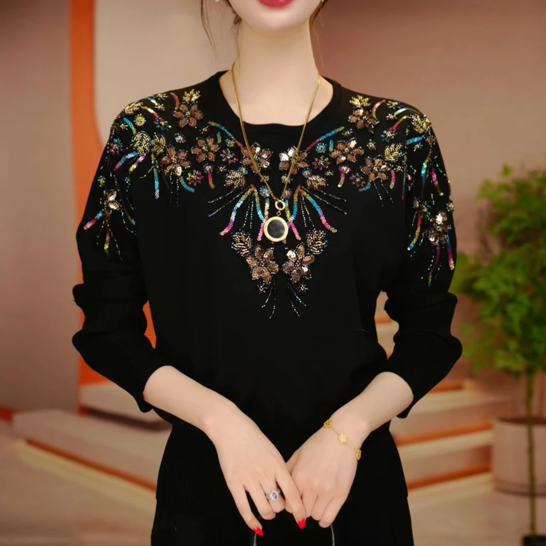A250976-秋冬新款抗起球针织羊毛衫减龄洋气宽松女士气质时尚