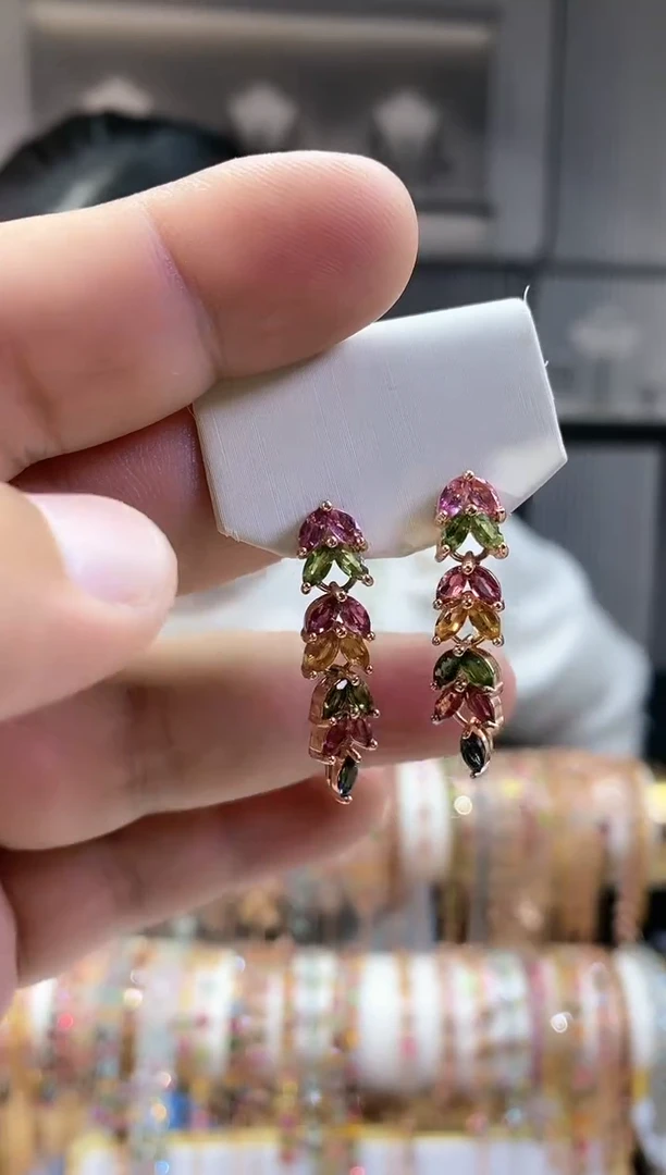 银S925镶嵌耳钉碧玺35454354354354