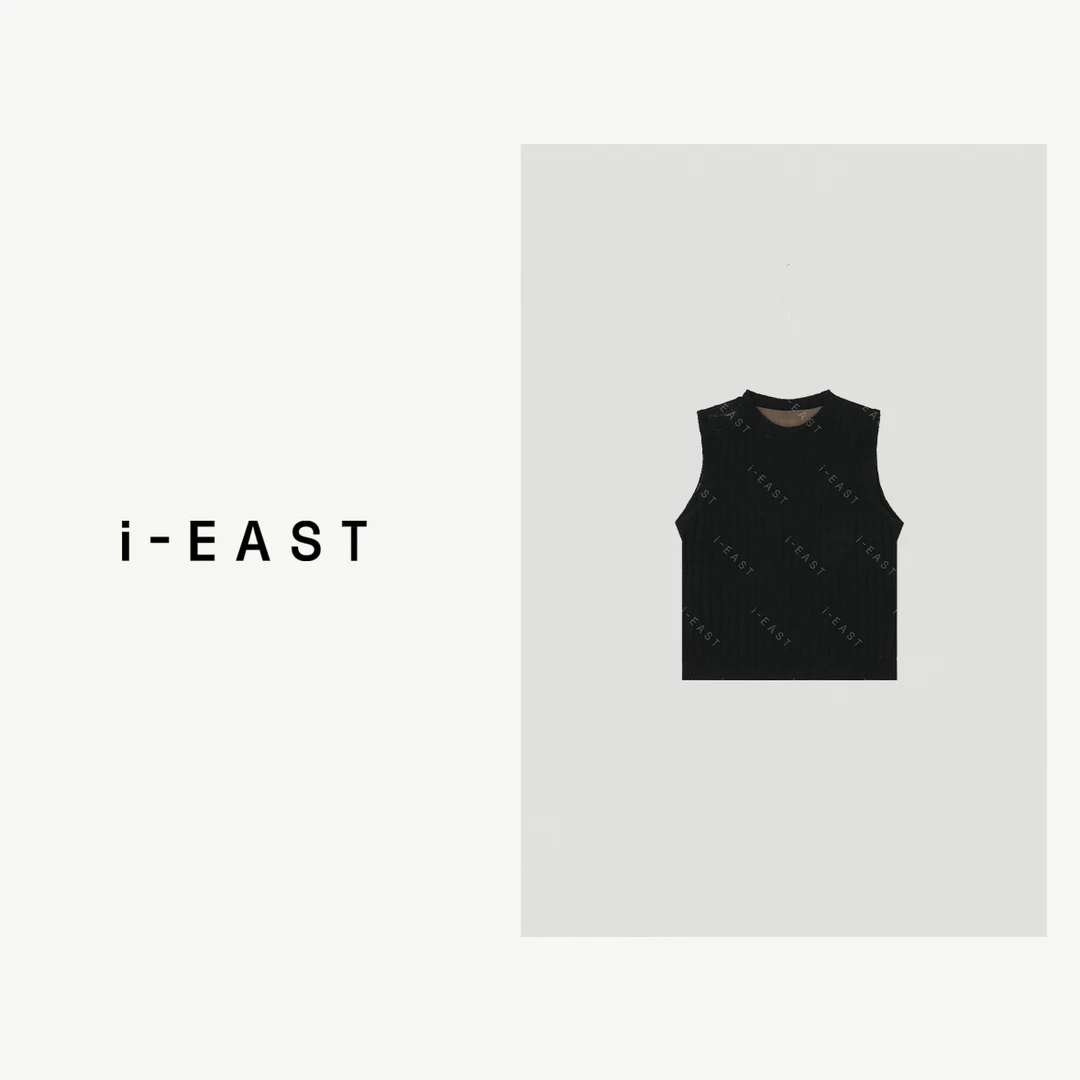 i-EAST 美式辣妹~竖条纹设计感毛织无袖上衣-5C SY8235