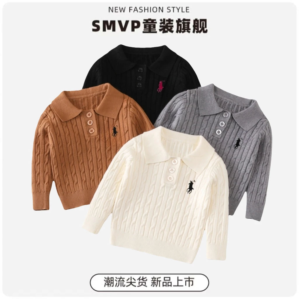 韩版学院风儿童毛衣秋冬款男女童针织衫洋气Polo翻领毛线衣打底衫