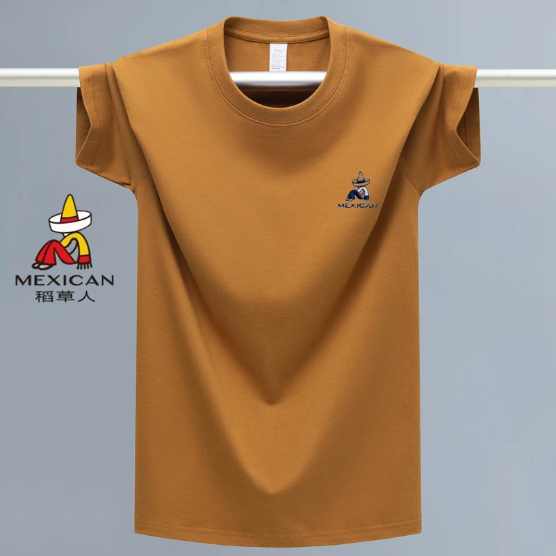 Mexican/稻草人刺绣夏男纯棉圆领宽松薄款短袖T恤时尚百搭半袖
