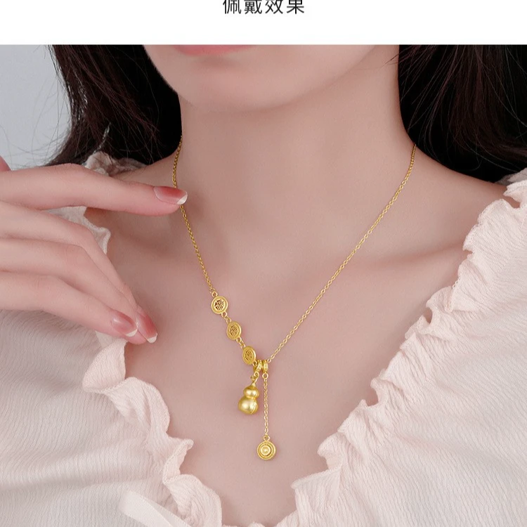 钛钢项链 三生福禄流苏葫芦项链轻奢甜美气质百搭时尚饰品坠链