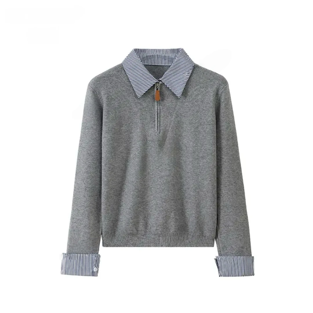 针织不褪色秋季拼接常规毛针织衫针织衫休闲长袖百搭