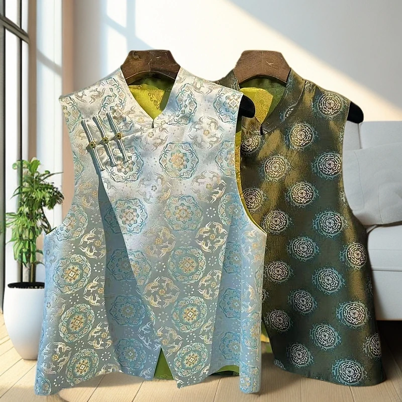 【亿笙】宝花奔鹿 新中式马甲中国风唐装年轻款禅意提花盘扣上衣