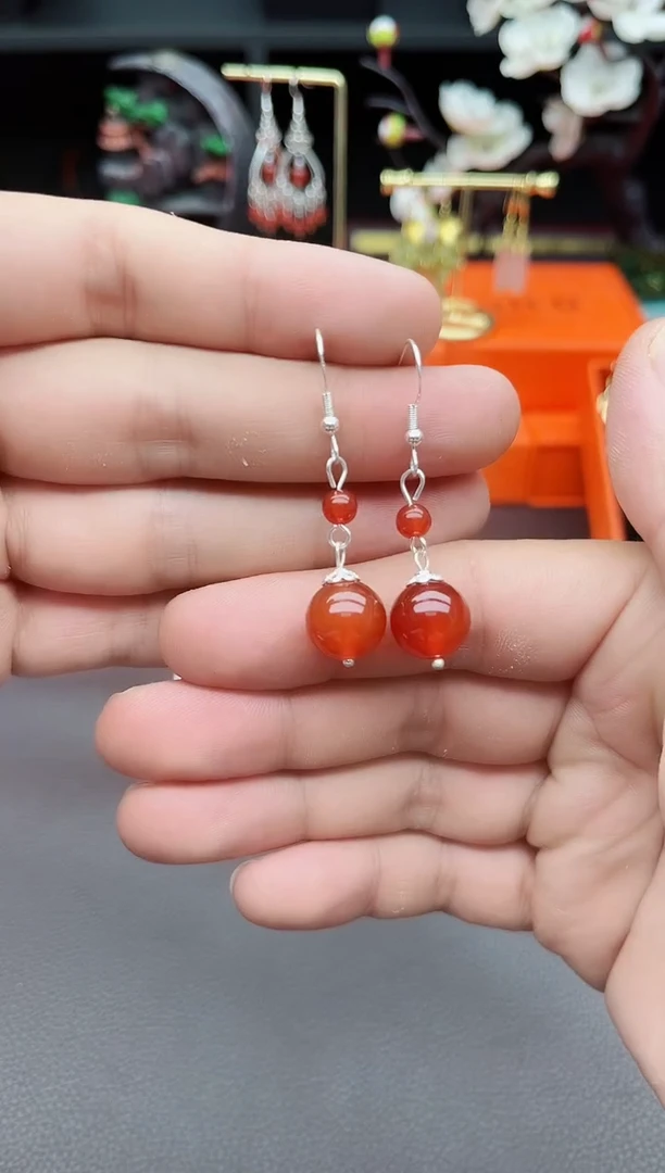 玛瑙/玉髓耳饰银S925镶嵌409000