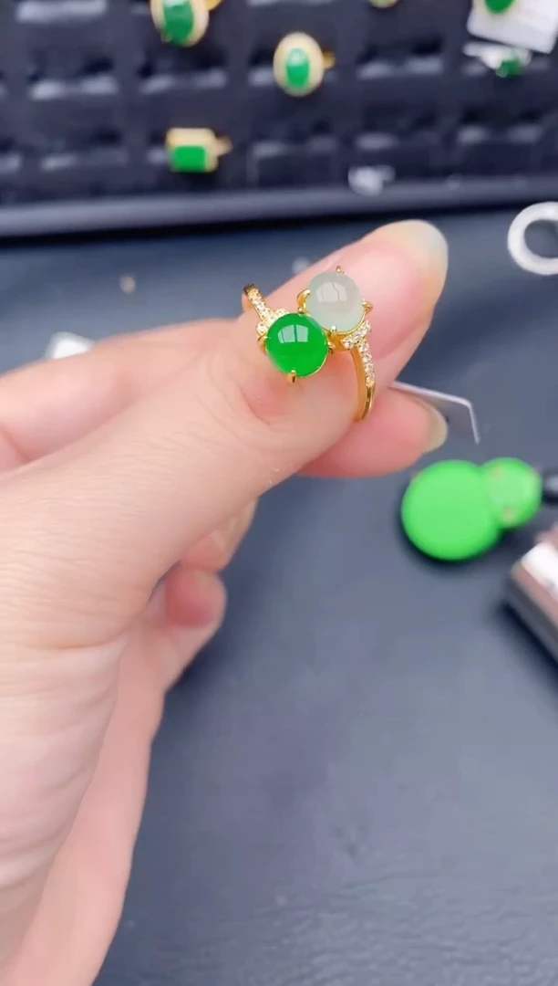 银S925镶嵌戒指翡翠天然a货翡翠609