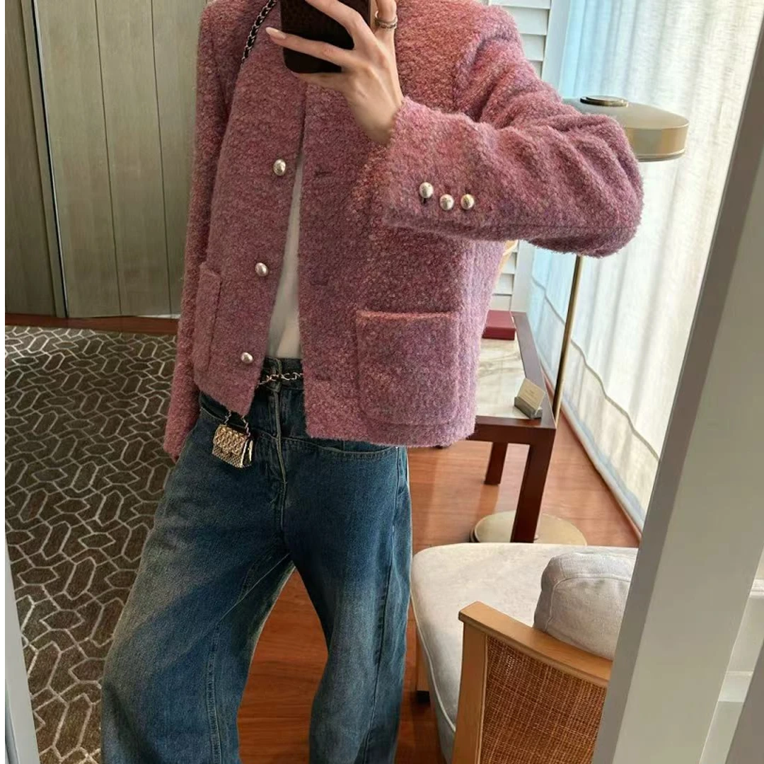 COCO ZHANG&BJR温柔软糯小香风金属扣外套14042