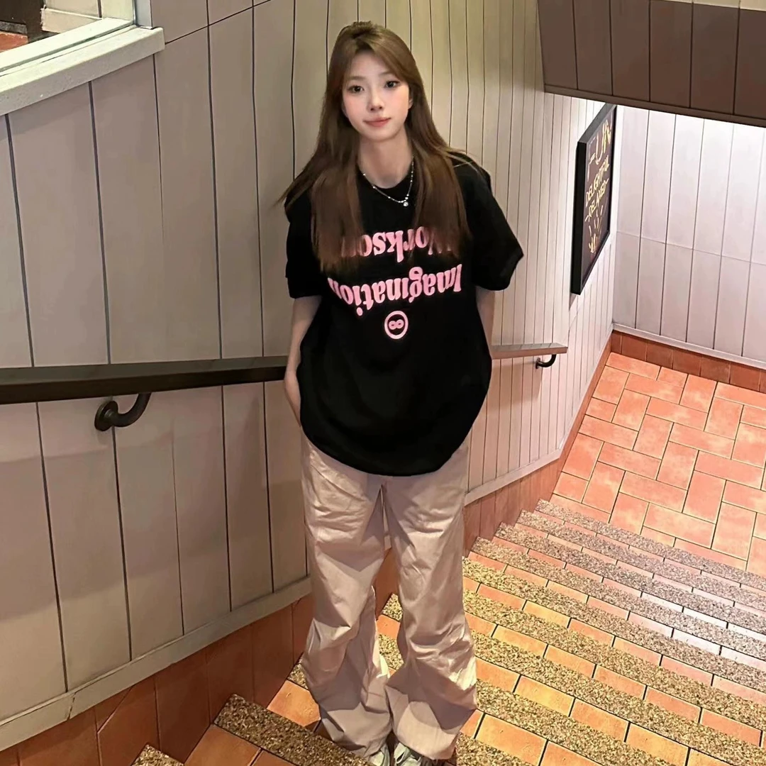 黑色纯棉短袖t恤女2025夏季宽松设计感小众休闲百搭半袖上衣潮ins