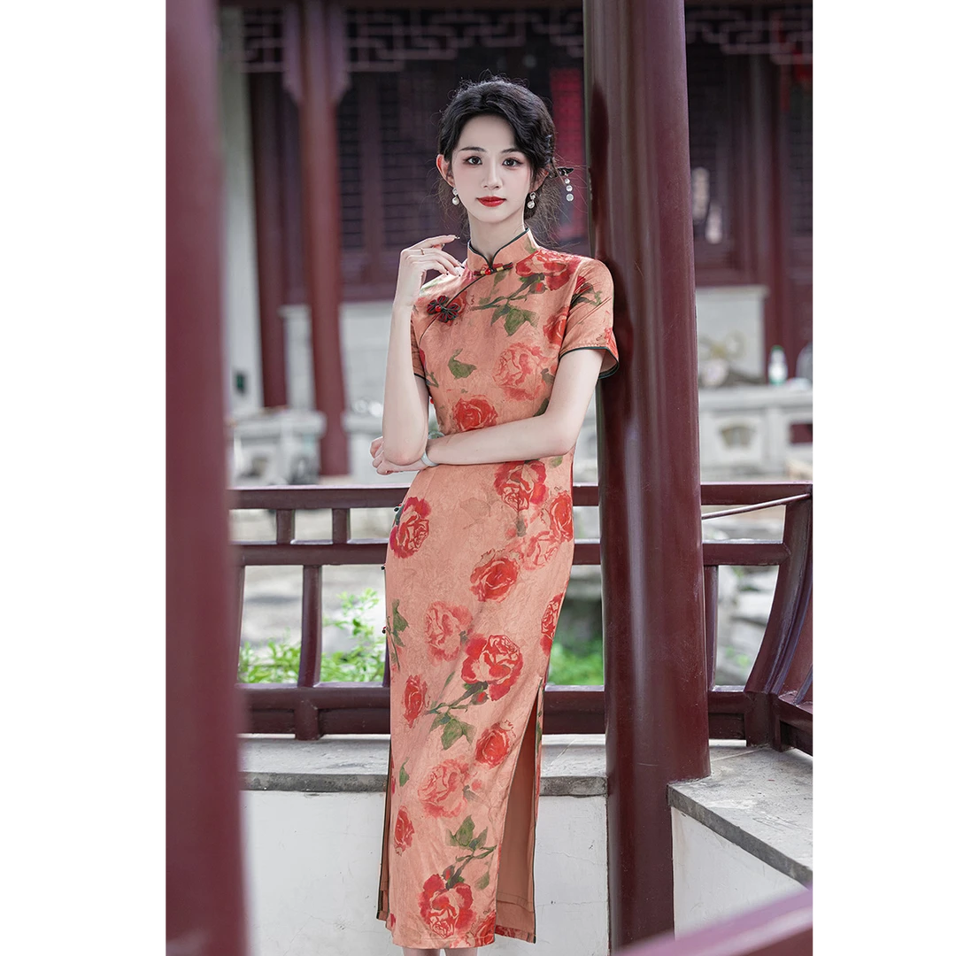 【桃灼映春】旗袍2025新款高端修身格子小个子年轻气质百搭连衣裙
