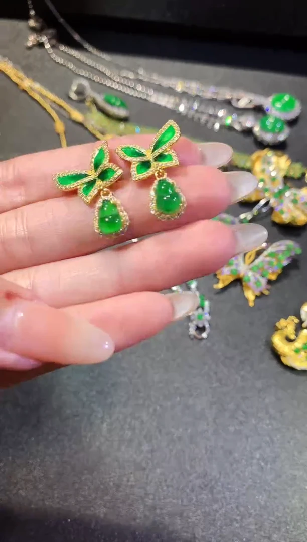 【闪购商品】翡翠耳饰银S925镶嵌155耳饰（多样性发货一件