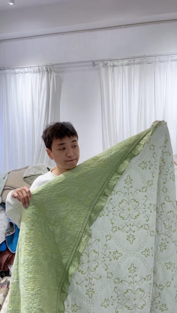 棉230*250纯棉绿色床盖72号正品无暇