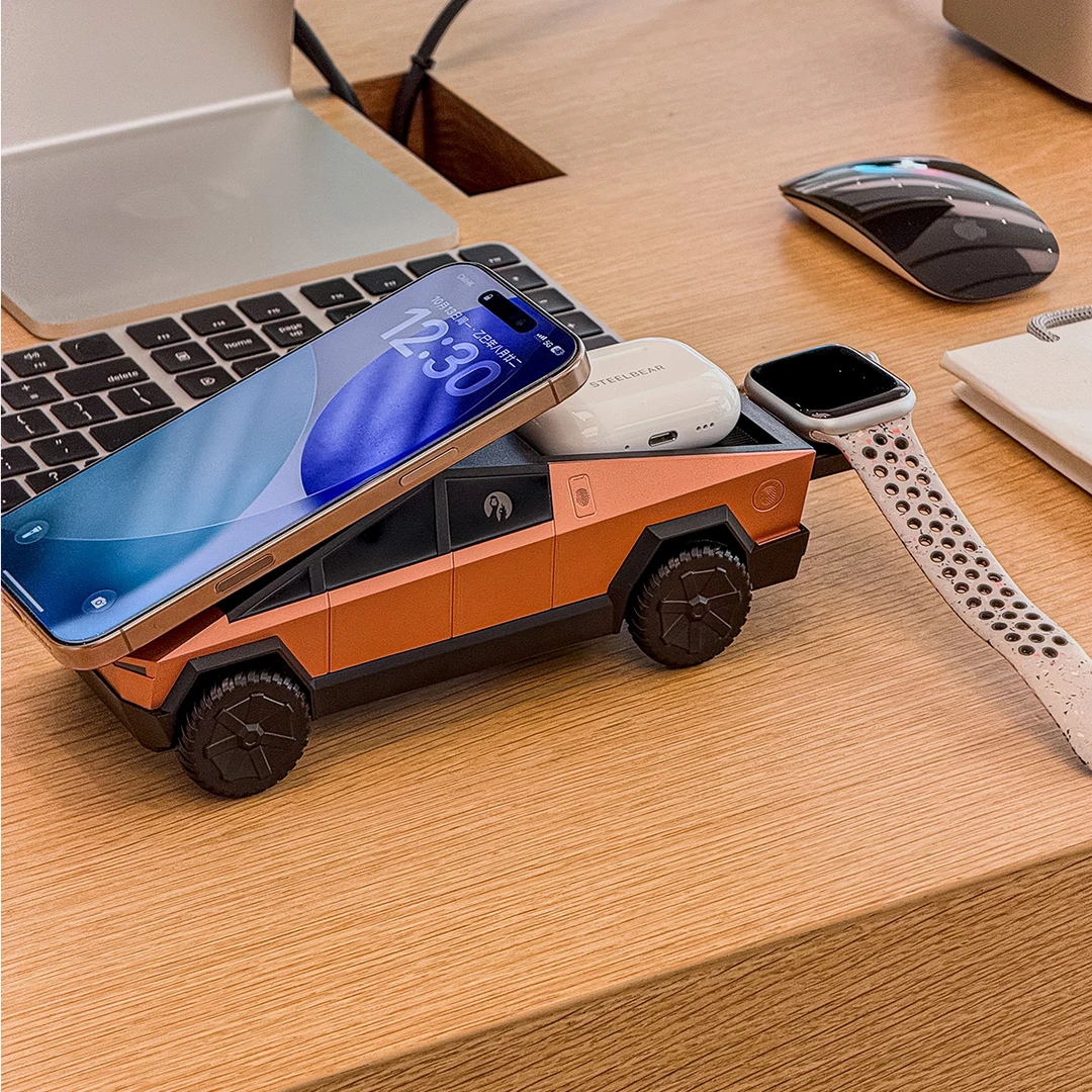 向鹅赛博皮卡车模型苹果17多功能三合一无线充桌面磁吸支架无线充