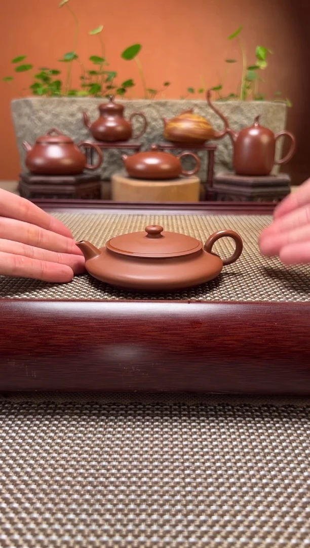 茶壶紫砂超薄胎虚扁飞船 全手工原矿朱泥