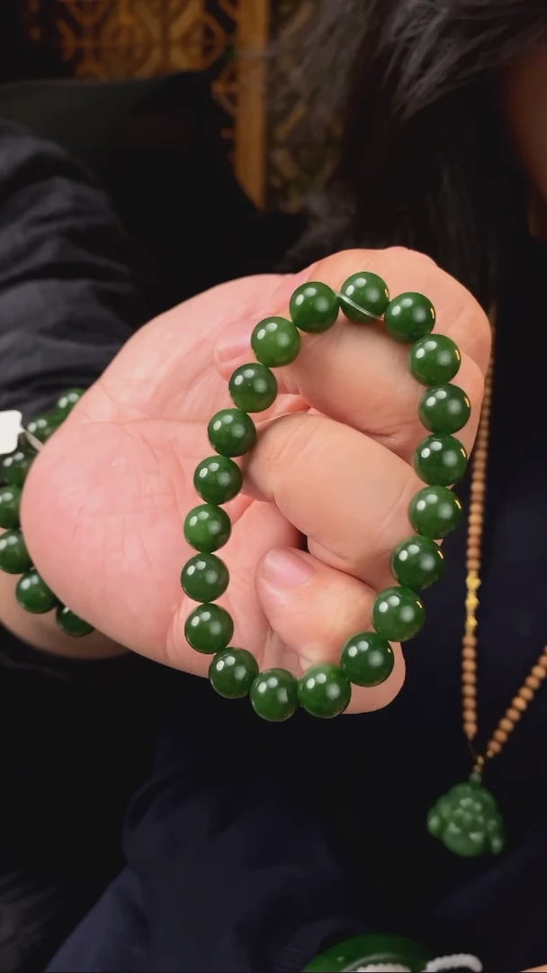 【闪购商品】和田玉碧玉手串未镶嵌【玉道侠侣】俄料老油绿10MM