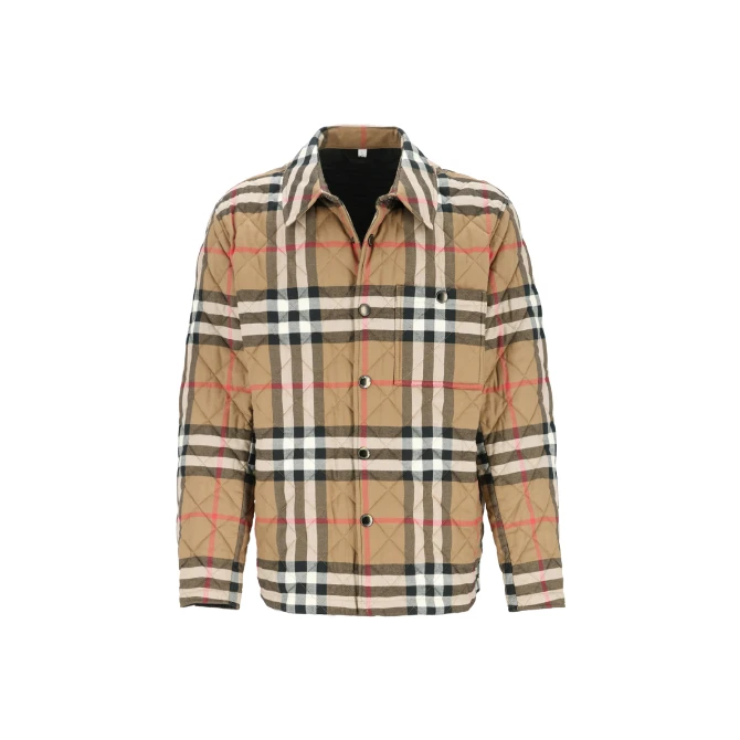 BURBERRY/博柏利格纹单排扣贴袋长袖棉服 棕色 0906