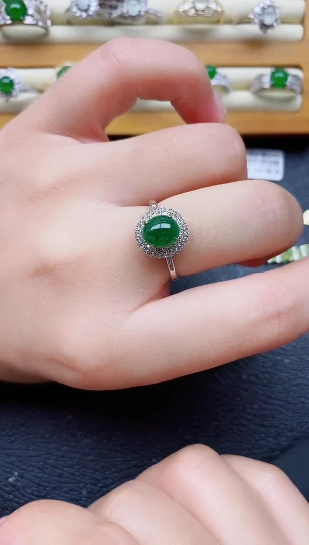 银S925镶嵌戒指翡翠1