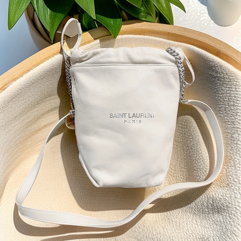 95新 YSL/圣罗兰 白色水桶包 1182 3626