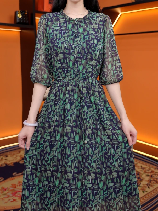 2025夏季新款时尚收腰春意盎然气质显瘦女士连衣裙#0961