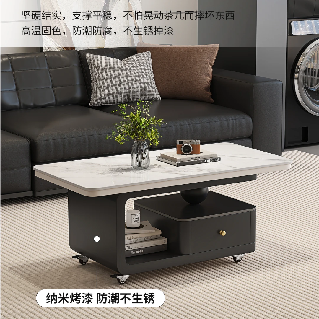 轻奢可移动茶几小户型家用客厅岩板沙发边几2025新款高级感小推车