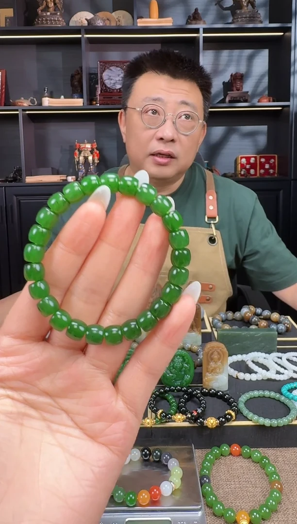 和田玉未镶嵌颈饰9mm碧玉极致手串