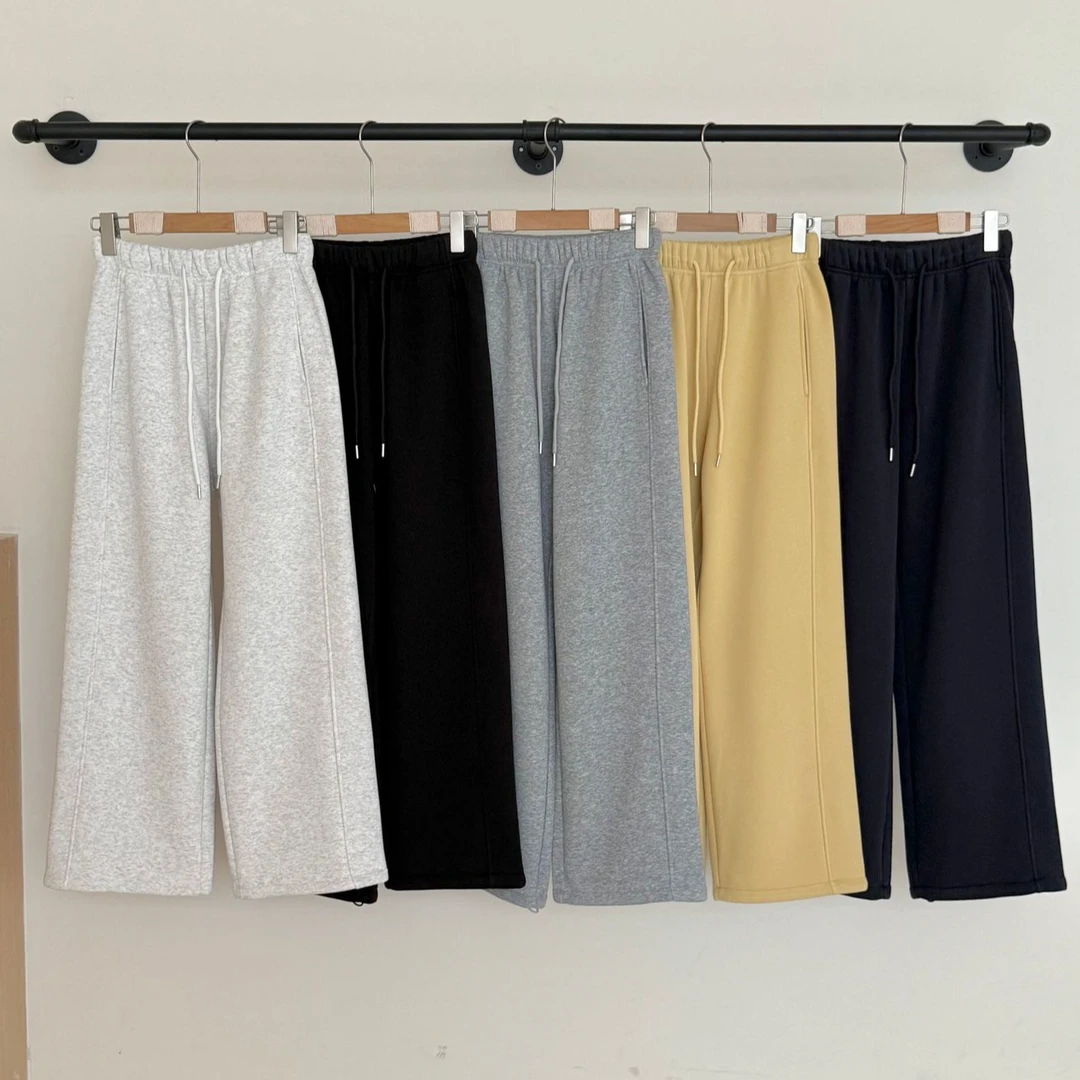 2025秋冬新款加绒加厚高腰垂感奥粒绒束脚阔腿两穿华棉卫裤女