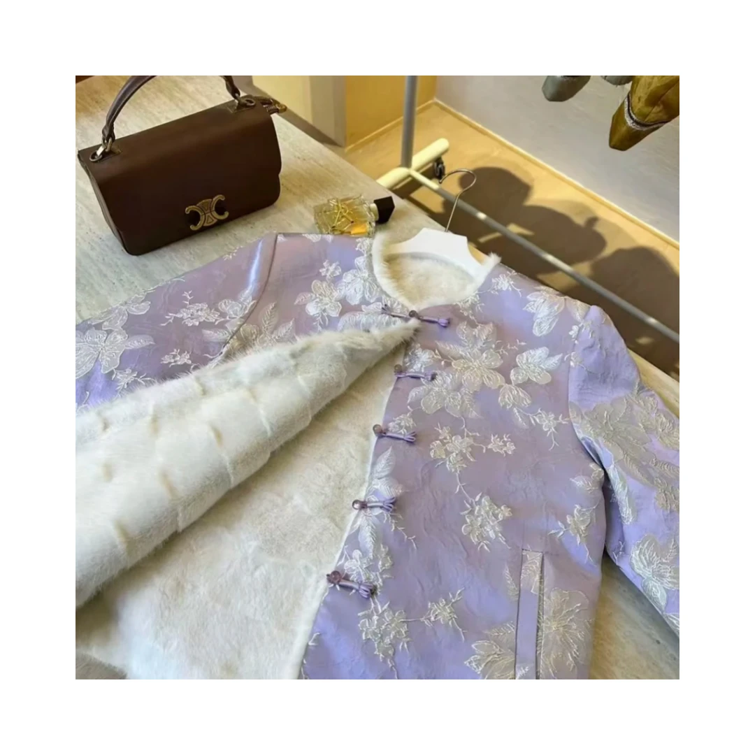 【芋泥牡丹】2025新中式织金工艺金丝绣女士冬季显白温柔贵气貂高奢