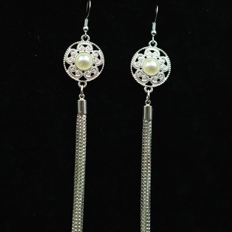 合金耳饰 民族风女耳环首饰古风银色镶嵌复古饰品纯手工长款气质