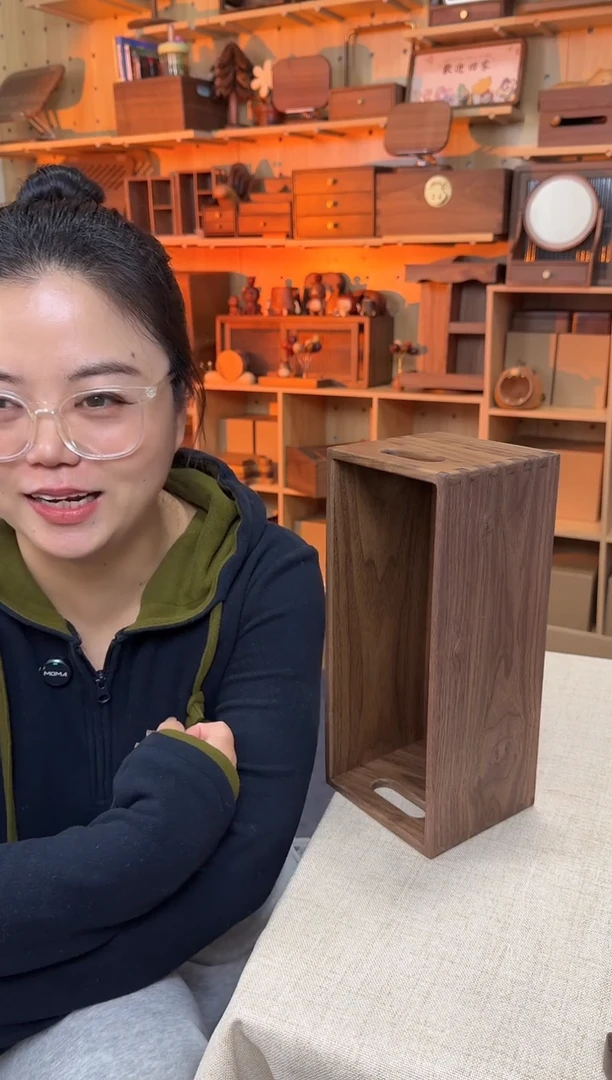 木新款北美黑胡桃长方形桌面收纳筐
