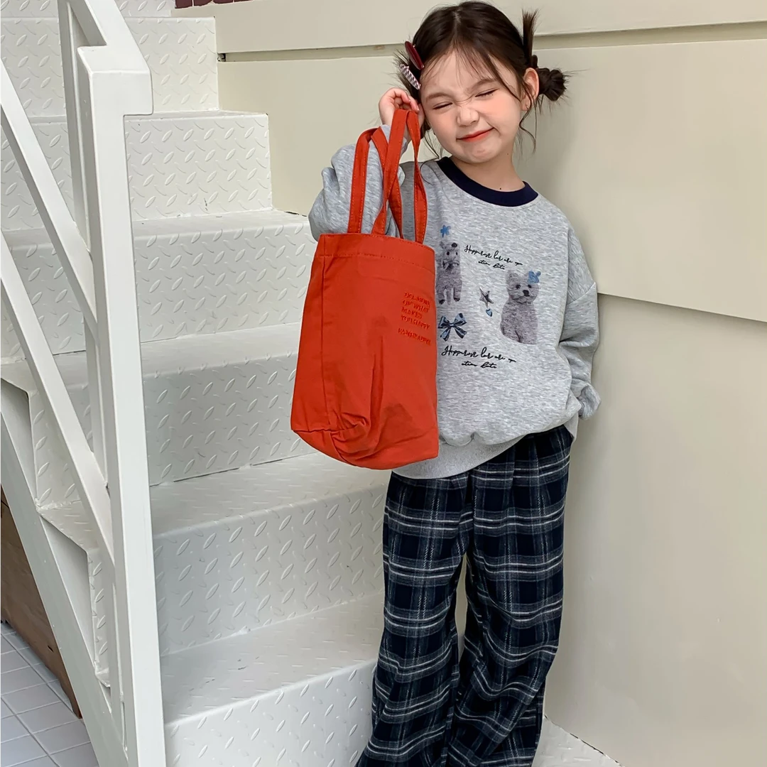 尤画2025秋季新款女童休闲卫衣格子两件套儿童阔腿裤套装68308