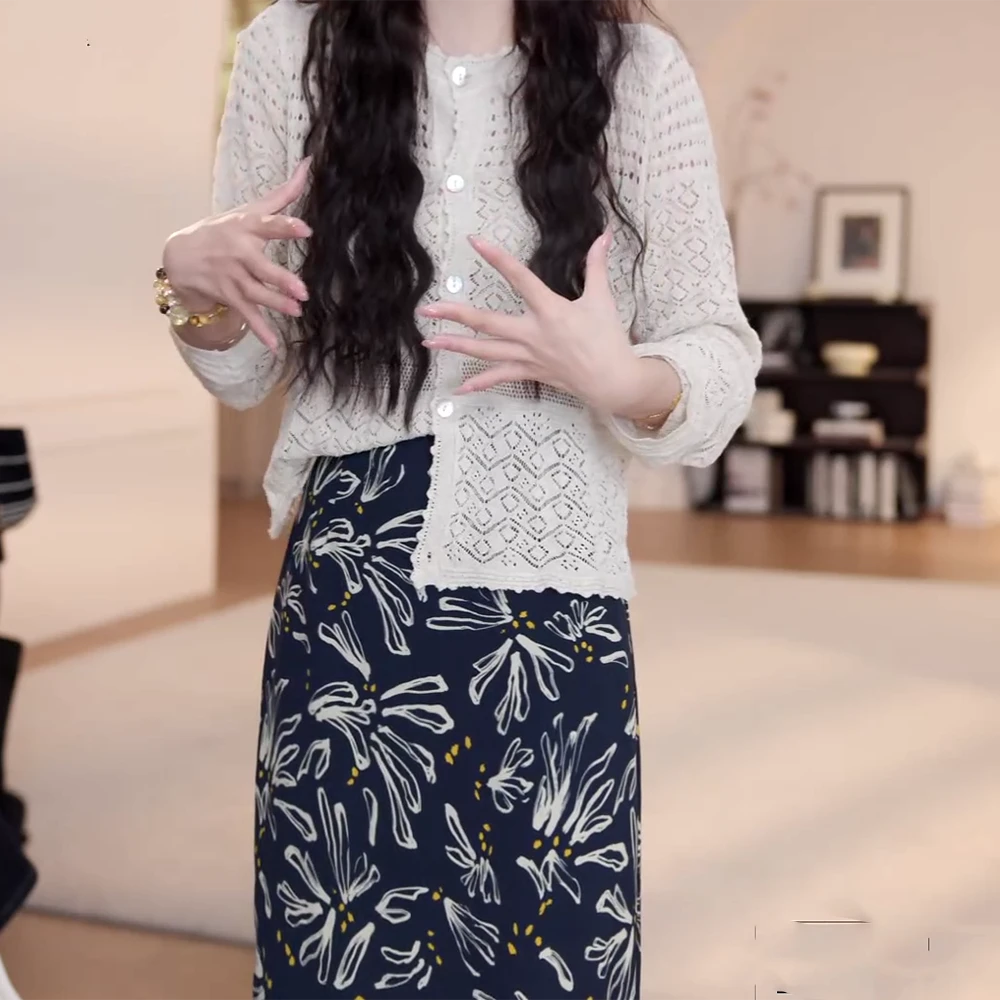 2025夏季薄款针织镂空防晒开衫长袖百搭宽松简约百搭针织开衫