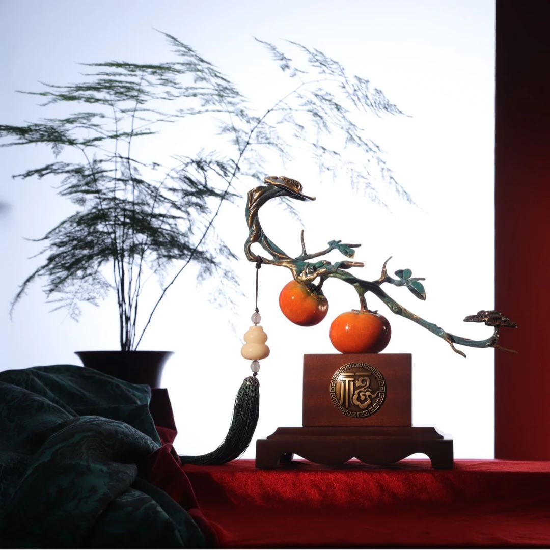 柿柿如意摆件新中式客厅玄关装饰摆件家居饰品乔迁新居礼品高档