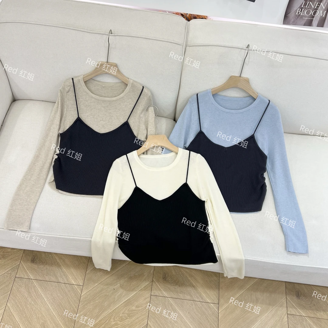 春季新品假两件背心韩系显瘦休闲简约外穿针织衫