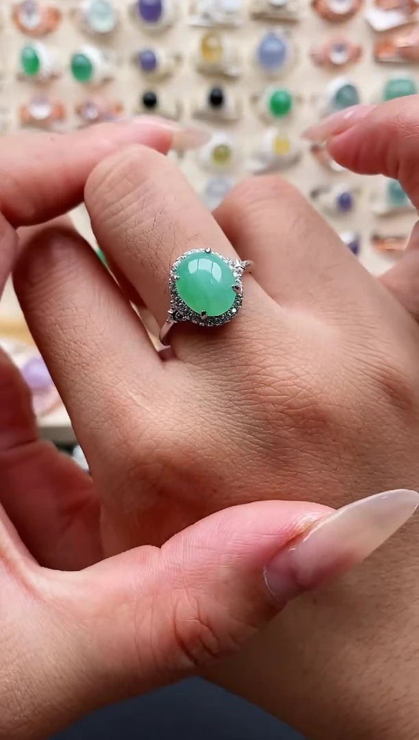 银S925镶嵌戒指翡翠缅甸天然A货翡翠22   2-8