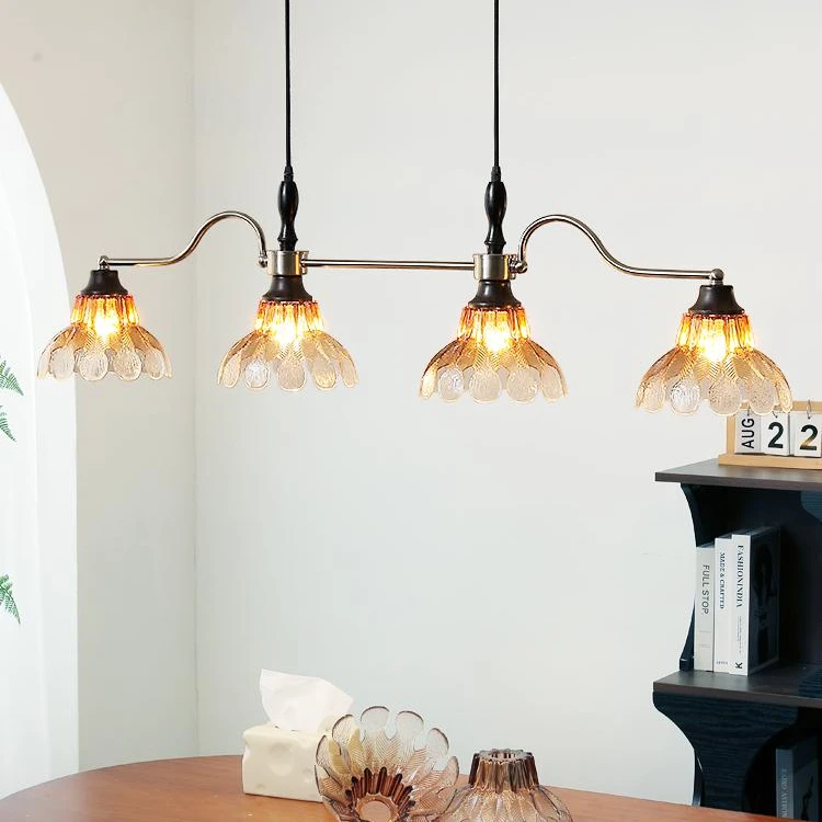 孔雀-法式复古风吧台岛台餐厅孔雀羽吊灯美式中古长条玻璃灯具