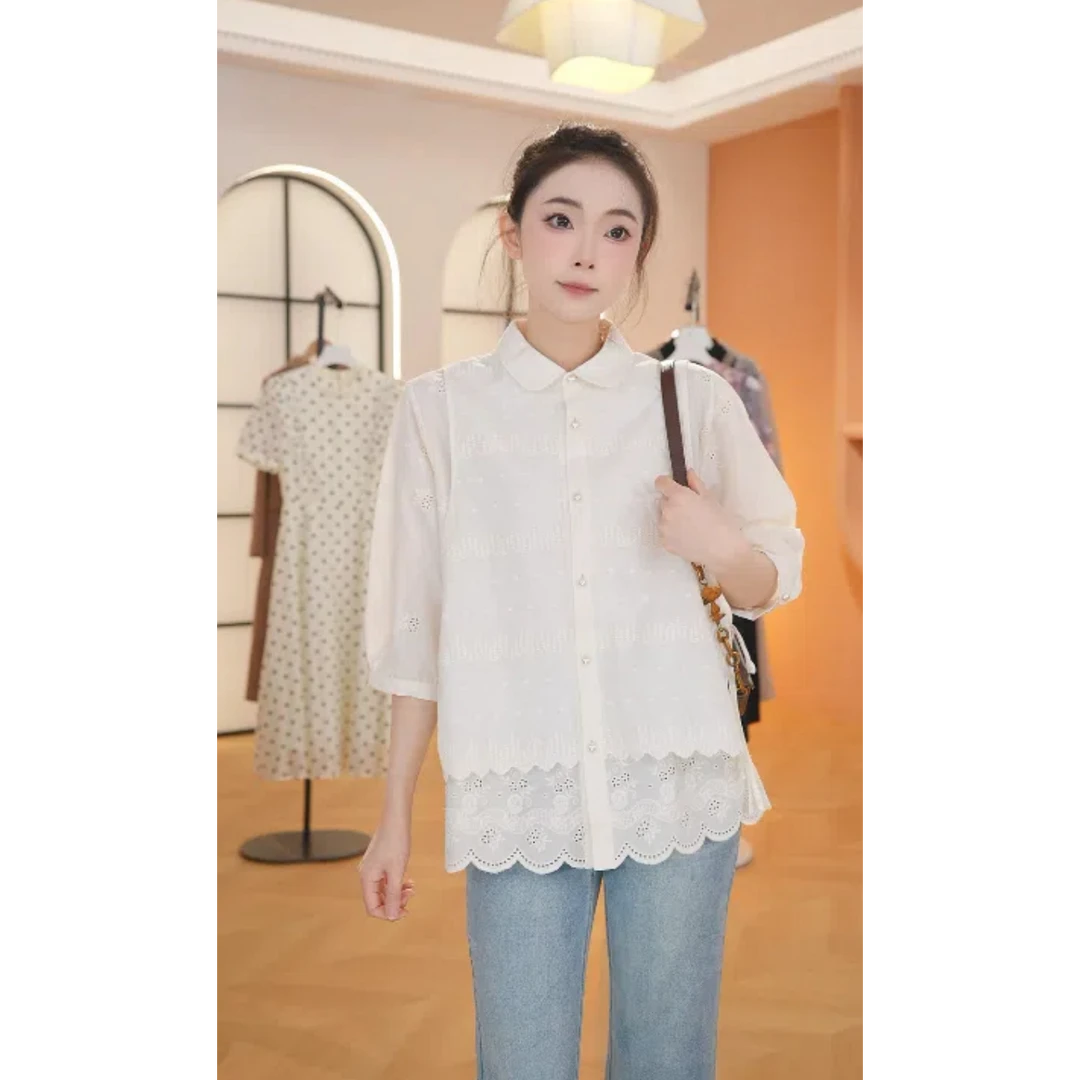 X白色刺绣衬衫女士新款洋气减龄宽松设计感镂空假两件上衣