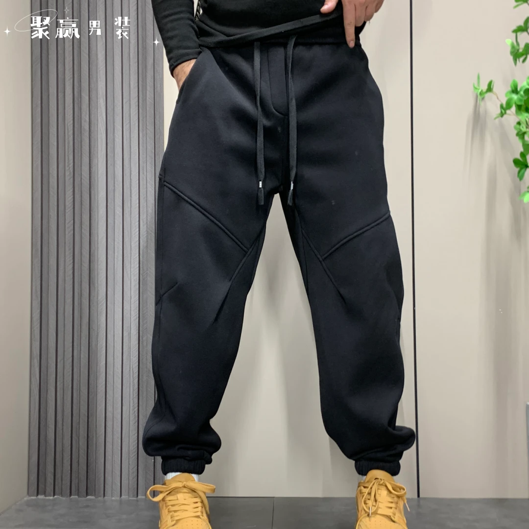 微弹冬季中腰束脚加绒卫裤男士显瘦束脚卫裤秋冬长裤加绒裤子时尚