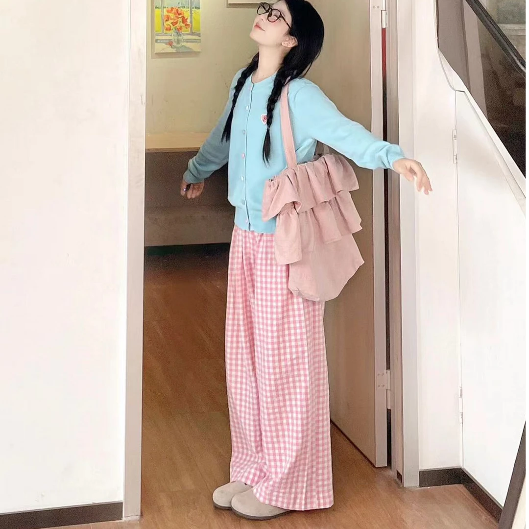 韩系早春穿搭蓝色长袖多巴胺上衣春季学院风毛衣外套针织衫女开衫