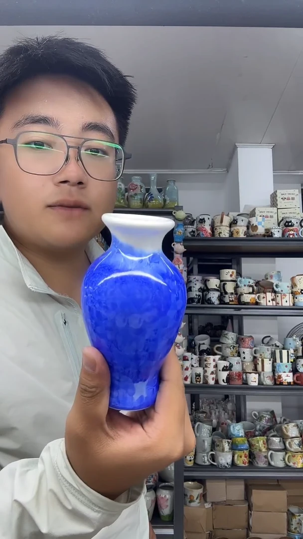 陶瓷配荷花用的蓝色陶瓷花瓶