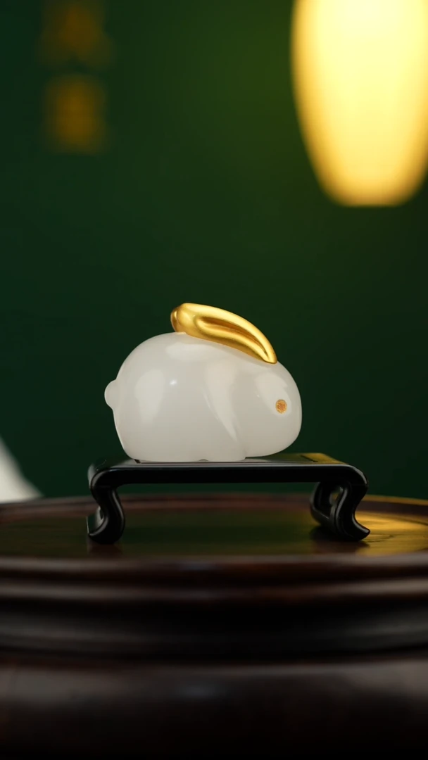 玉【玉兔呈祥】天然玉石摆件