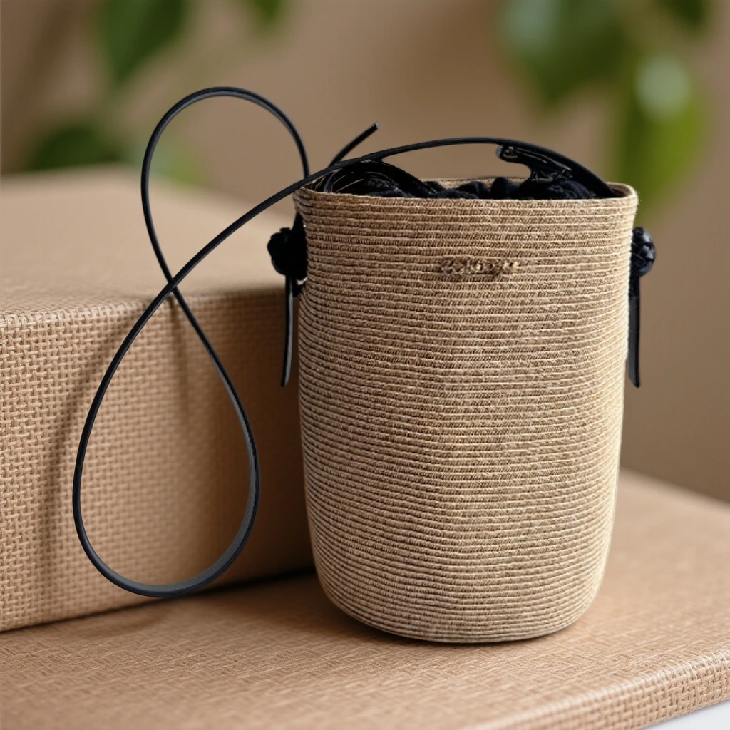 无品牌非遗草编单肩夏季小众水桶包度假高级感简约便携沙滩包-056