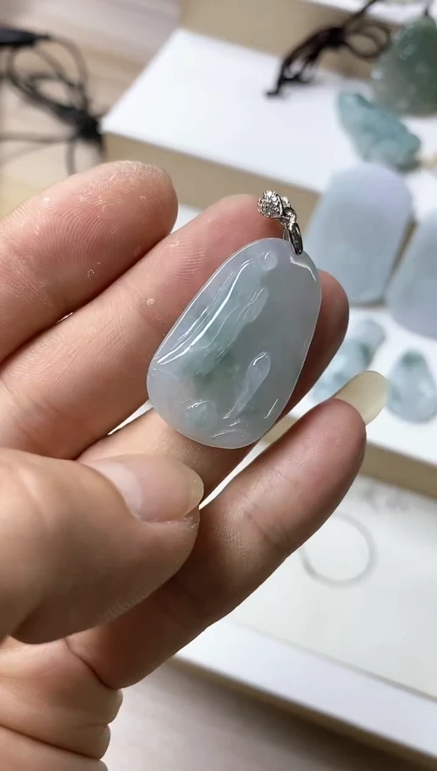 颈饰银S925镶嵌翡翠31天然缅甸翡翠A货花开见佛