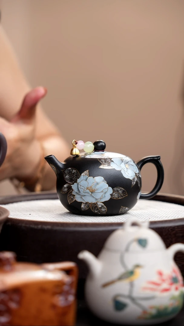 茶壶紫砂捂灰朱泥银牡丹苹果