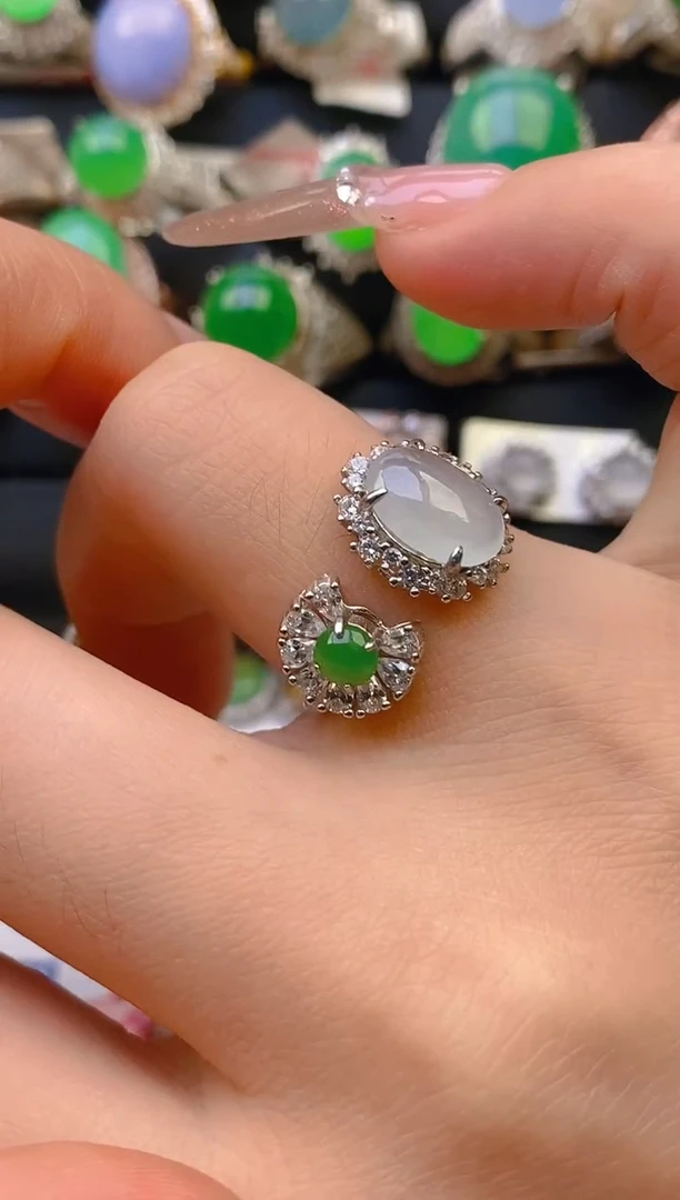 翡翠戒指银S925镶嵌天然